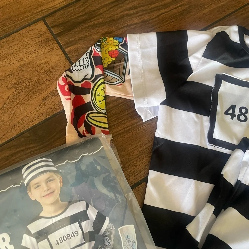 SPOOKTACULAR CREATIONS prisoner inmate Halloween costume with tattoo sleeves -S